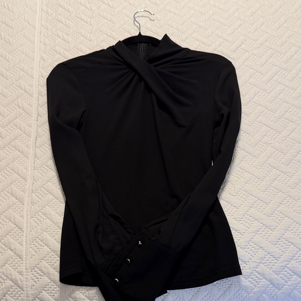 Karen Millen Black Twist-Neck Long Sleeve Top